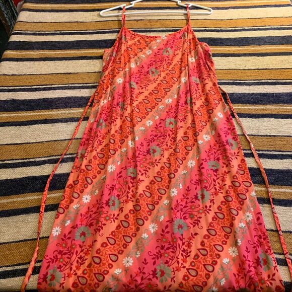 No Boundaries Maxi Dress Orange Y2K 90s Flowy Floral Spaghetti Strap Beach Cover - Picture 1 of 7